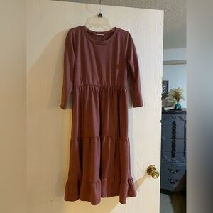 Women’s Long Sleeve Tiered Dress - Brown